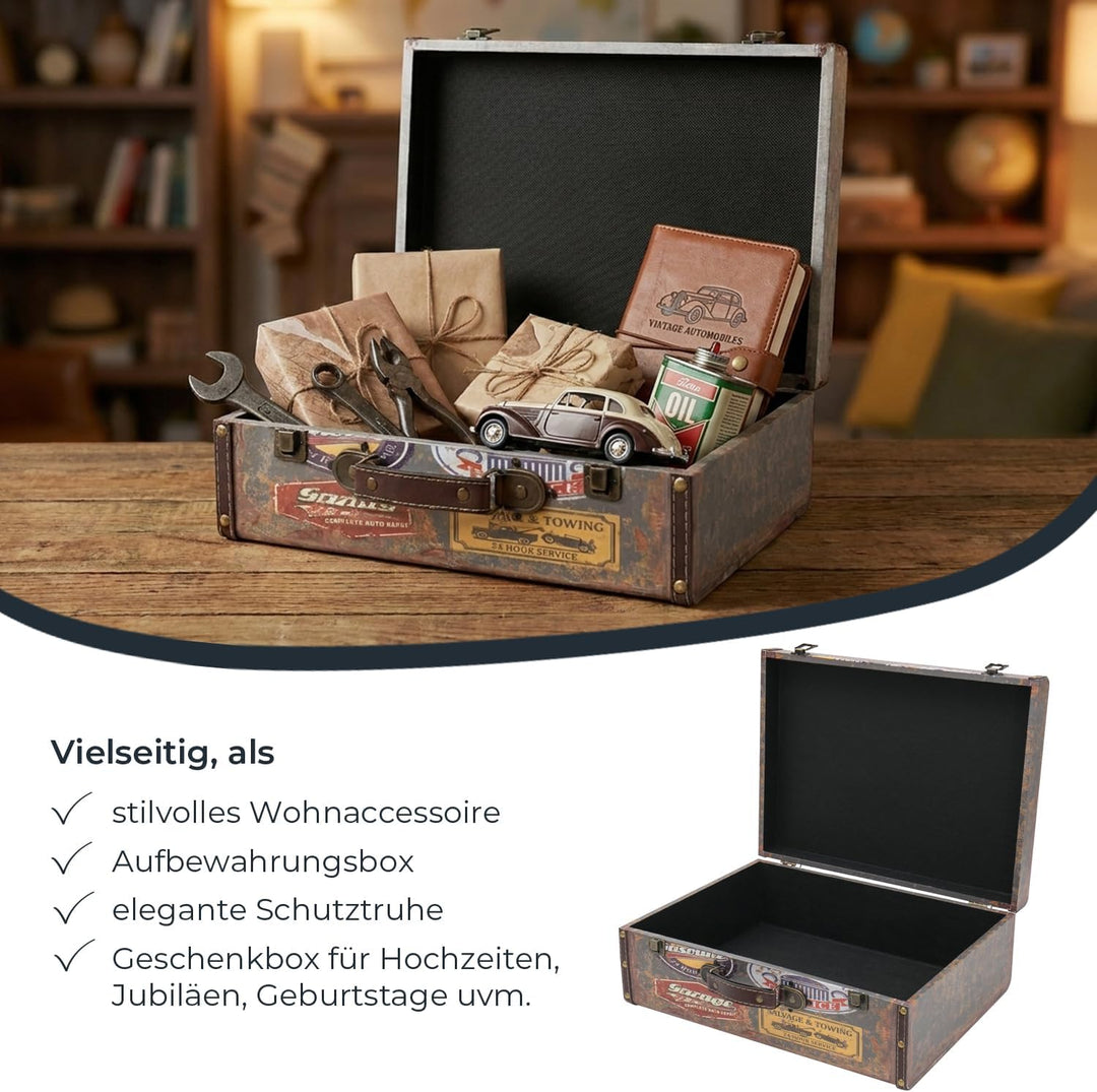 HMF VKO107 Vintage Koffer aus Holz | 44 x 32 x 16 cm | Gross | Deko Garage 44 cm Garage, 44 cm Garag