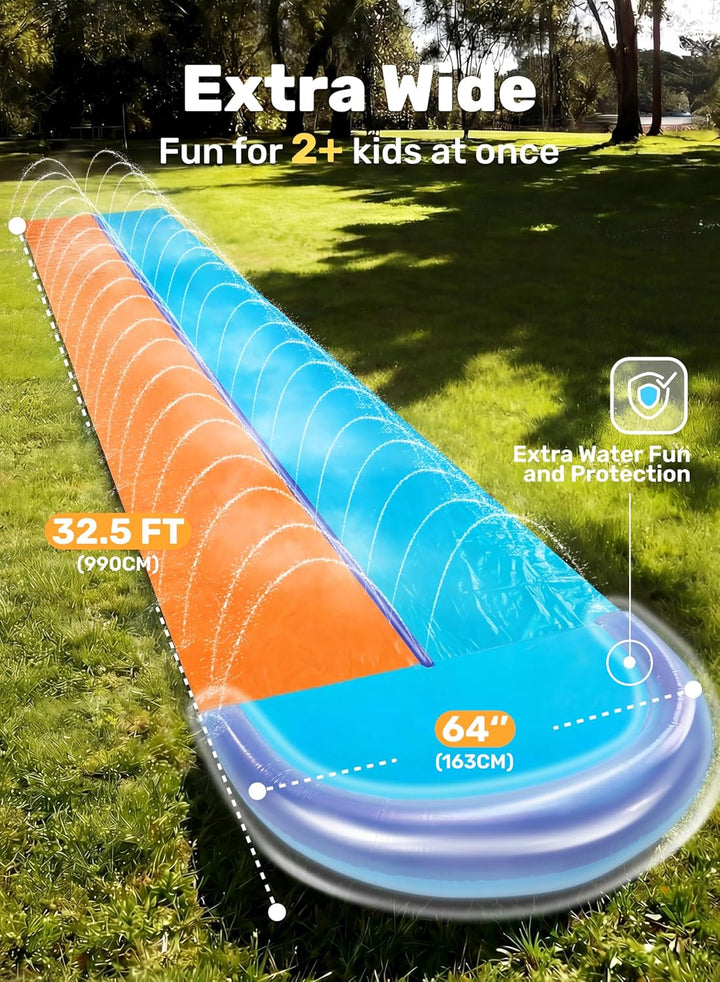 Sloosh 100 cm grosse Doppel-Wasserrutsche, robuste Rasenrutsche und Rutsche mit Sprinkler und 2 aufb