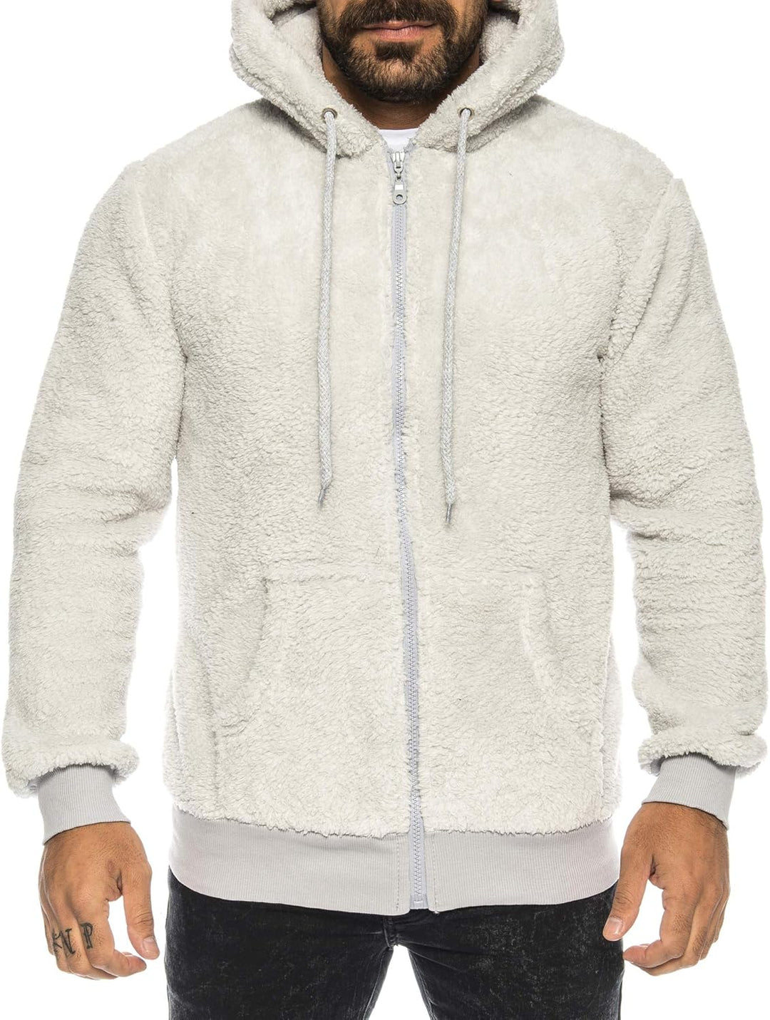 Raff &Taff Herren Kapuzenjacke Teddy Fleece Plüschjacke mit Kapuze Casuale Zip Hoodie Cardigan mit K