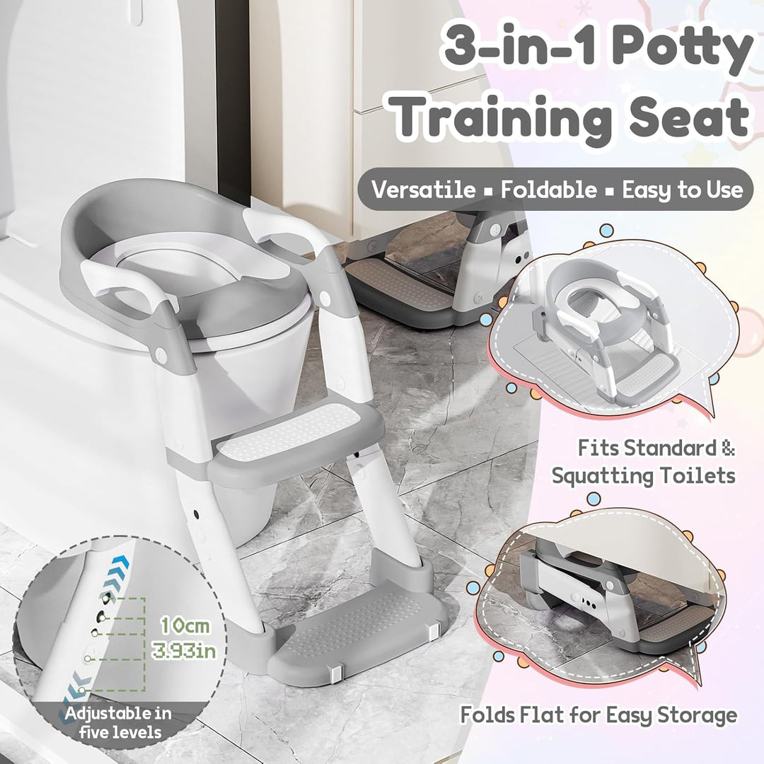 Toilettensitz Kinder, 3 IN 1 Toilettensitz Kinder mit Treppe für Jungen Mädchen, Upgraded 3-in-1 Bab