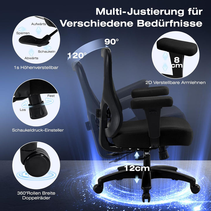 Hellove Bürostuhl Ergonomisch 230KG, Schreibtischstuhl mit Verstellbarer Armlehnen und Lendenwirbels