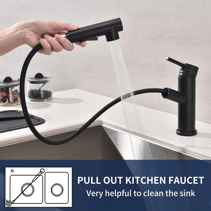 HOMELODY Wasserhahn Küche/Bad Schwarz Ausziehbar, Küchenarmatur mit Brause Zwei Wasserstrahlarten, A