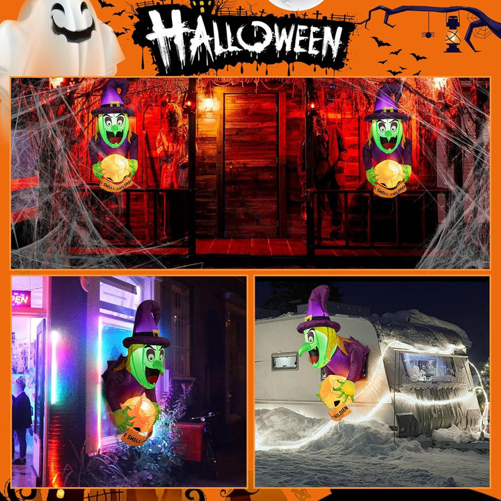 4,5 Ft Halloween deko Aufblasbar Hexe, Halloween deko Outdoor Fenster,Geisterhexen mit Kürbis-Bonbon