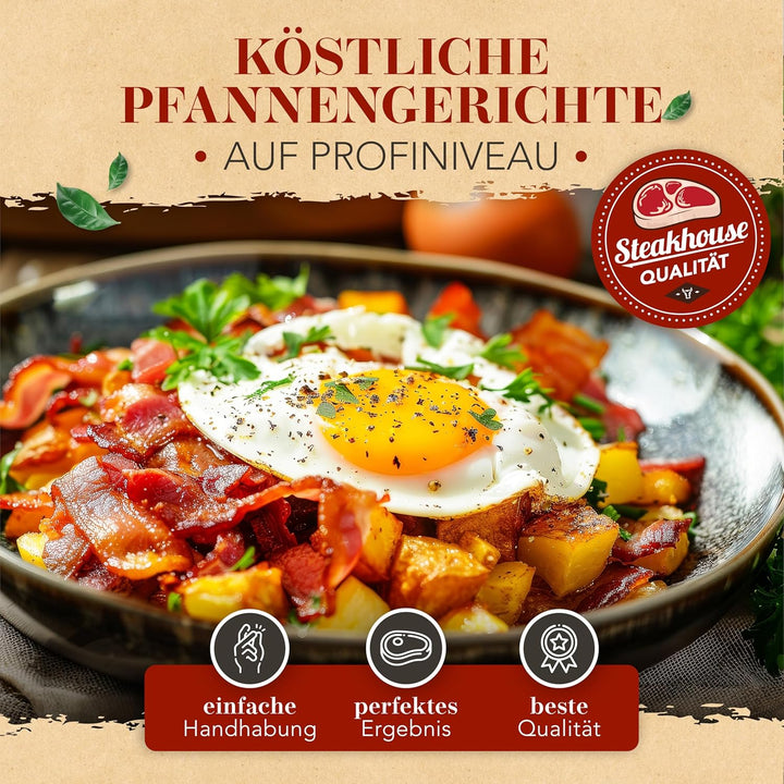 KRUSTENZAUBER Gusseisenpfanne Induktion 20cm inkl. Anleitung und Rezeptbuch - Geschliffene Pfanne Gu
