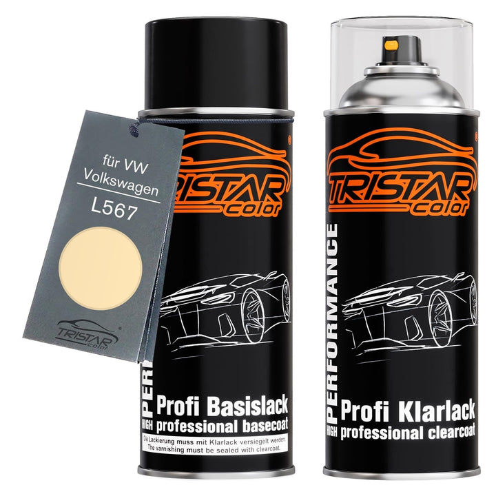 TRISTARcolor Autolack Spraydosen Set für VW/Volkswagen L567 Elfenbein Basislack Klarlack Sprühdose 4