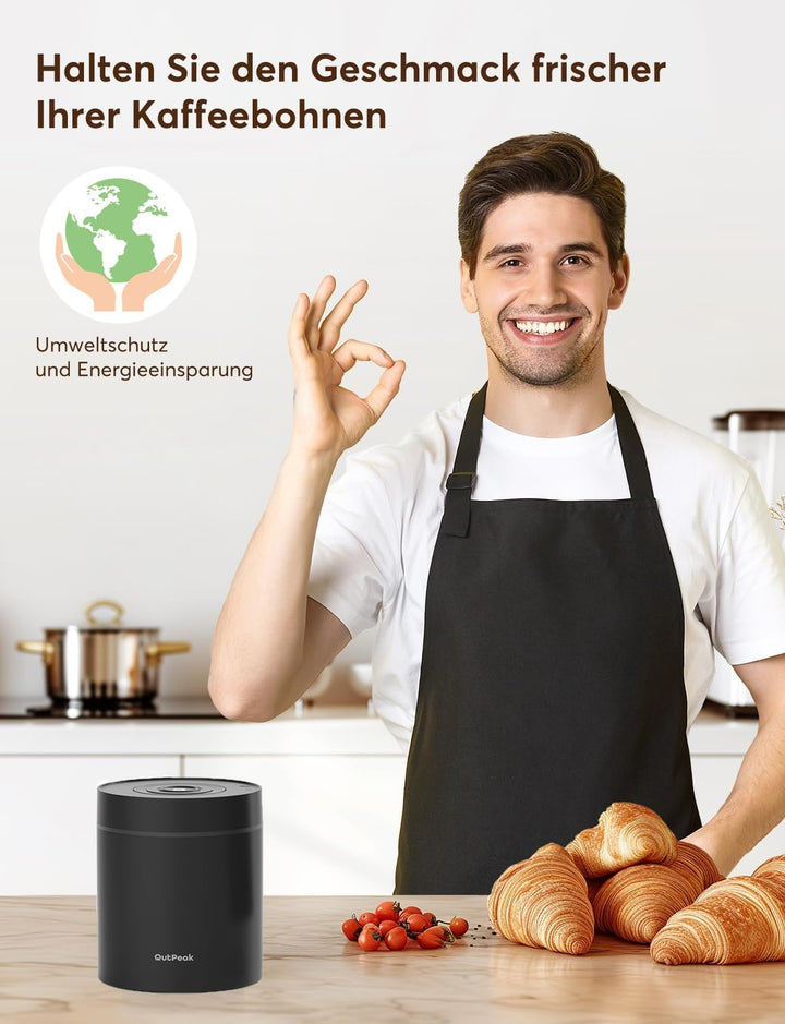 OUTPEAK Neo 2025 Kilo Auto-Vakuum-Kaffeedose, 1,5 l Fassungsvermögen für 500 ml Kaffeebohnen, Ein-Kn