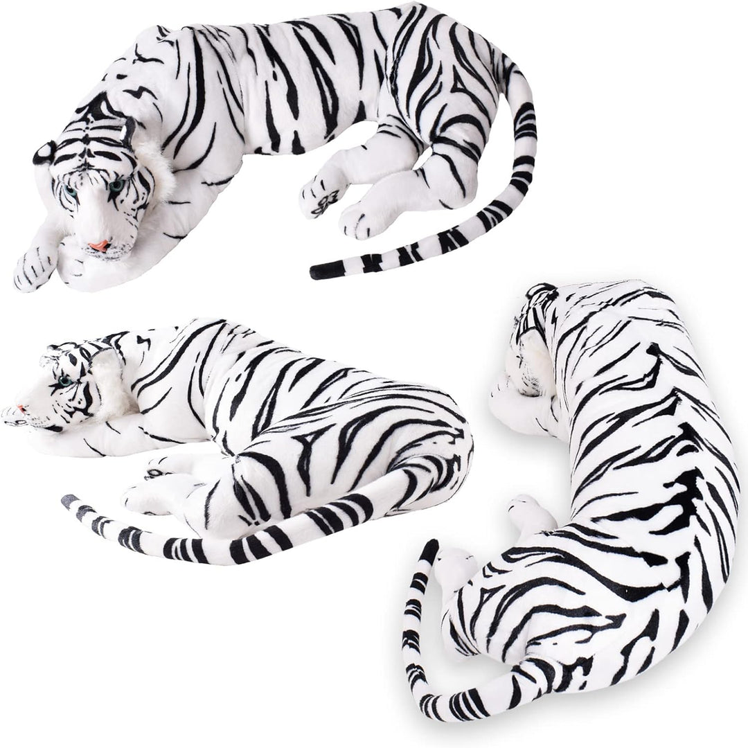 TE-Trend Weisser Tiger Kuscheltier XXL Plüschtier Stofftier liegend Katze Grosskatze Raubkatze Deko