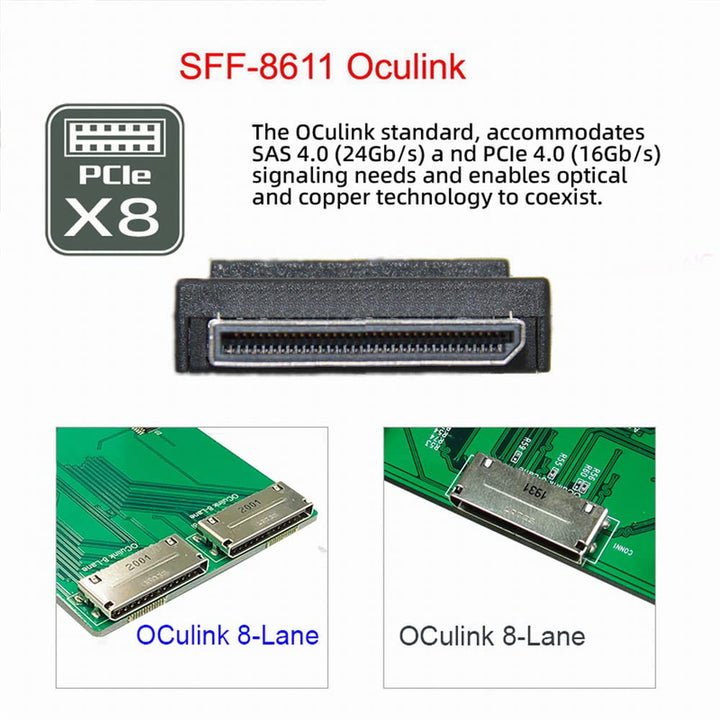 cablecc 50cm OCuLink PCIe PCI-Express SFF-8611 8x 8-Lane auf Dual SFF-8087 4x SSD Daten Aktives Kabe