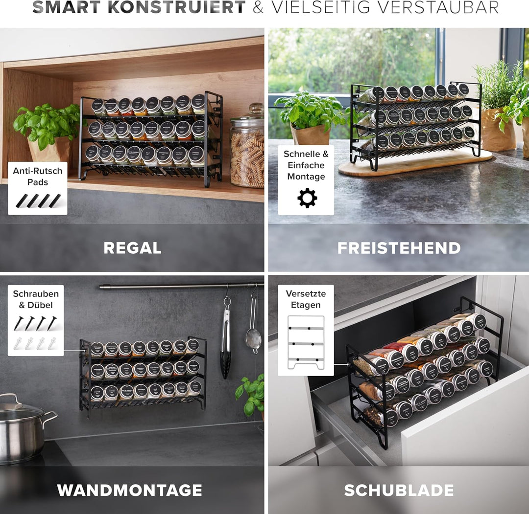 Havenhaus Gewürzregal Set | Gewürzregal stehend inkl. 24 Gewürzgläser + 336 Gewürzetiketten deutsch
