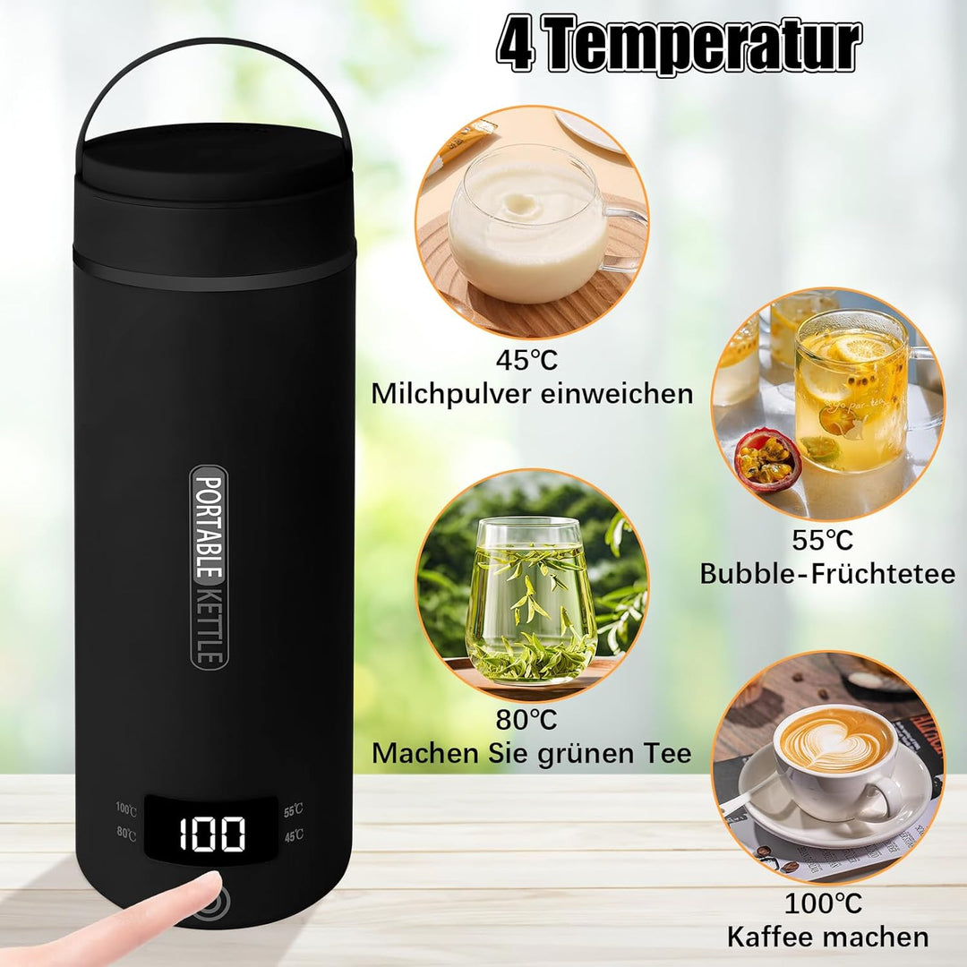 Reise Wasserkocher Klein Elektrische, 500ML/300W Tragbarer Wasserkocher Mini Wassertasse Edelstahl 3
