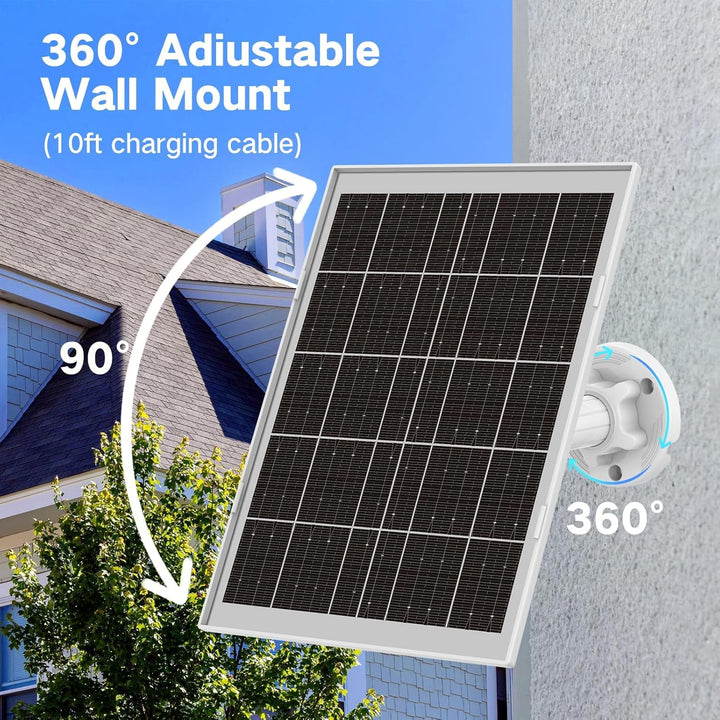 8W Solarpanel für Überwachungskamera Aussen Akku – Solar Panel mit 3‑in‑1 USB‑C/Micro/DC, inkl. 360°