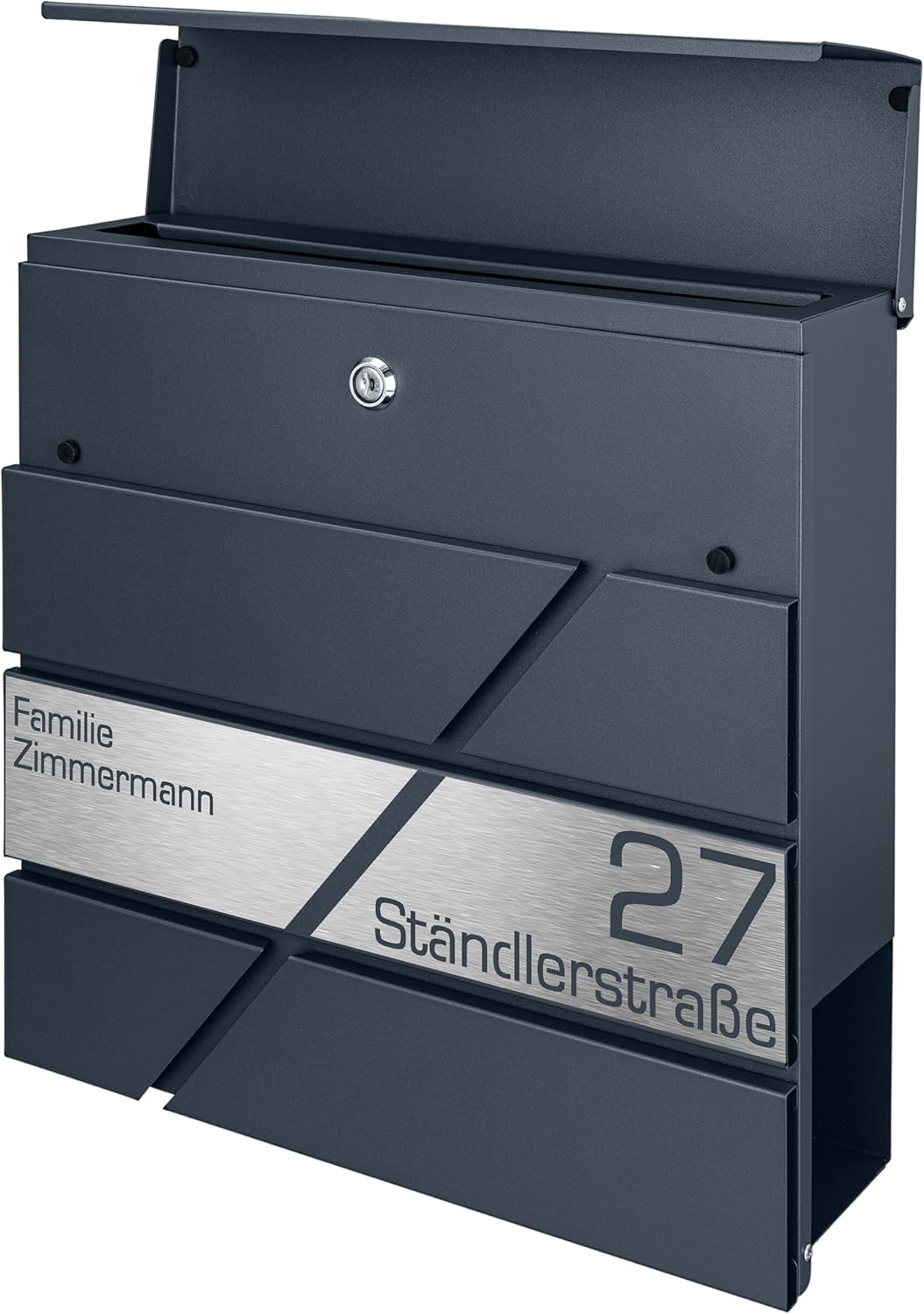 Briefkasten mit Zeitungsfach in Anthrazit, Edelstahlbriefkasten, Wandbriefkasten Briefkasten mit Sch