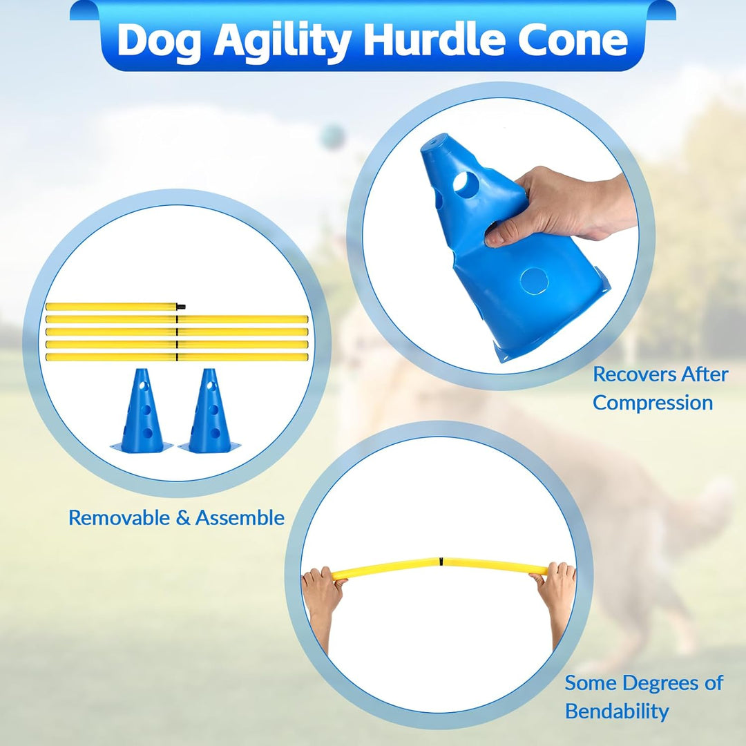 Agility Set Hunde Hürden Steckhürdenset,8 Kegel (24cm)+4 Stangen (81cm) ,Einstellbare Trainingshürde