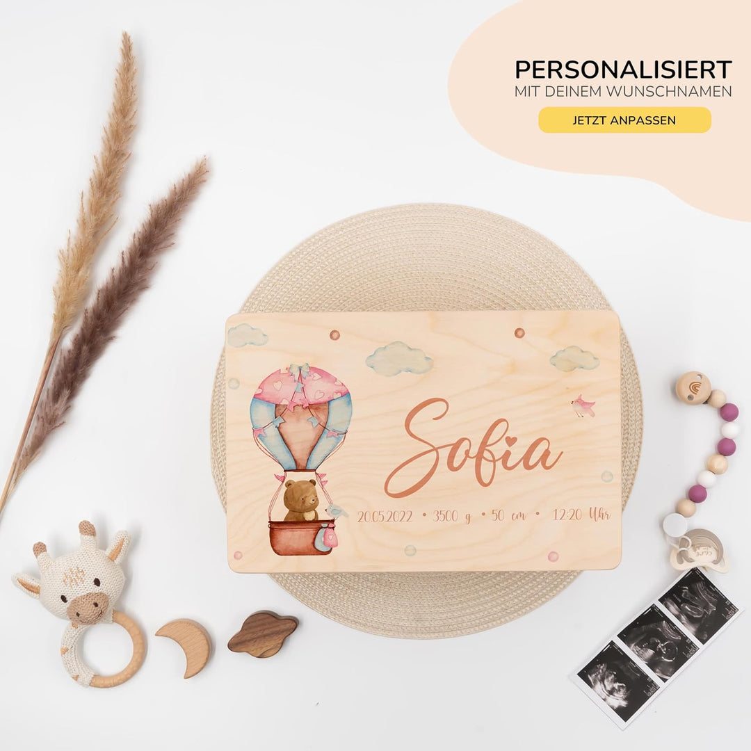 KIDSMOOD - Erinnerungsbox Baby, personalisierte Holzkiste mit Deckel, Ideal zur Aufbewahrung von Eri