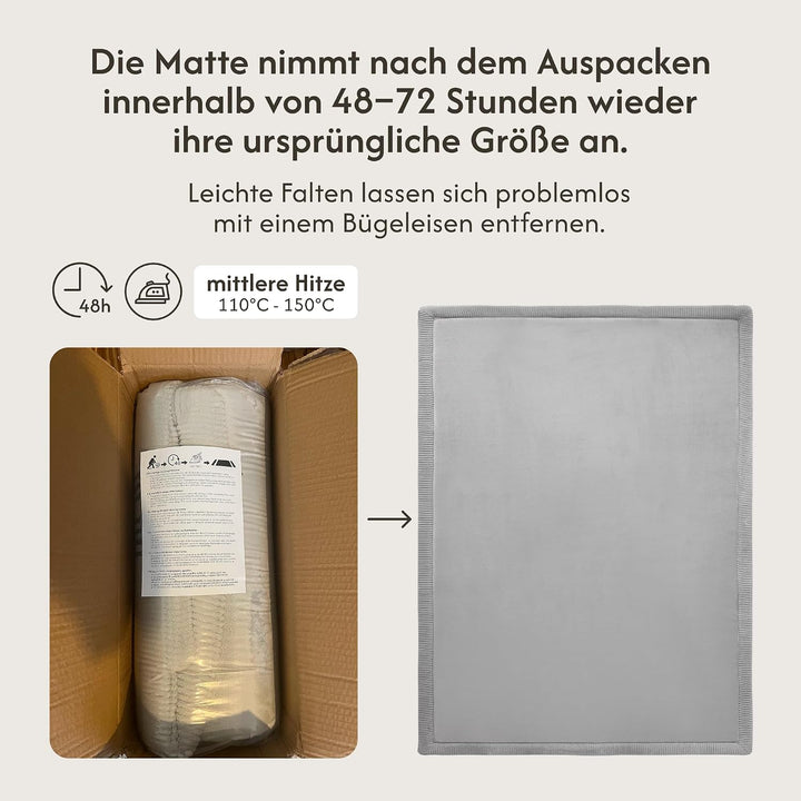 Wolkenweiche Samtmatte-Spielmatte Baby 200x150x2,5cm, Grau – Kinderteppich mit hochwertigem Memory-S