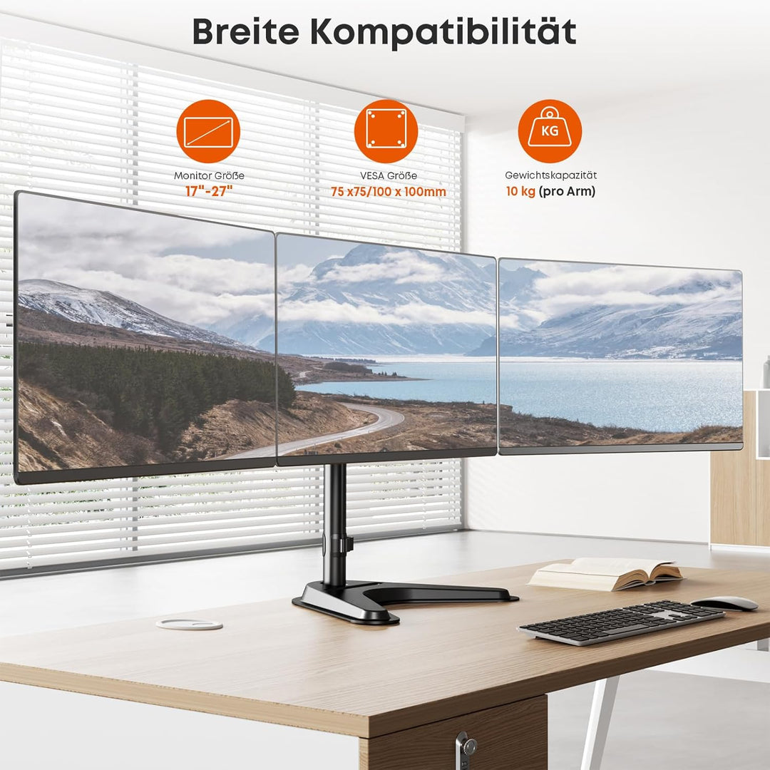 Putorsen Monitorhalterung für 3 Monitore bis 27 Zoll - Schwere, voll verstellbare Tischhalterung mit