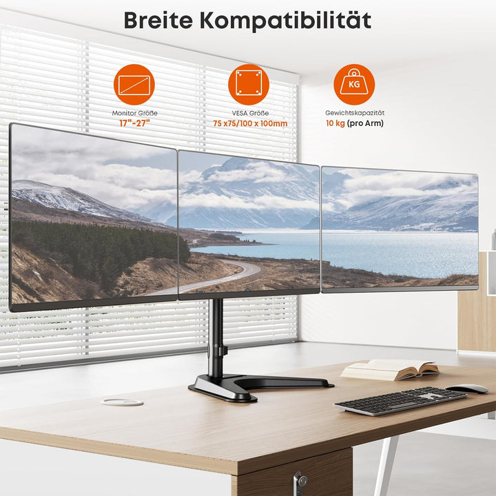 Putorsen Monitorhalterung für 3 Monitore bis 27 Zoll - Schwere, voll verstellbare Tischhalterung mit