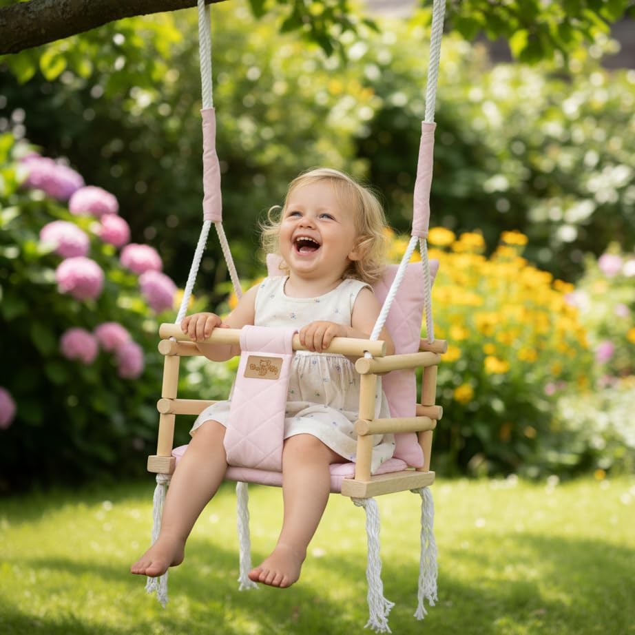 BlueKitty Schaukel für Kinder; Babyschaukel; Kinderschaukel mit Kissen; Schaukel für Haus und Garten
