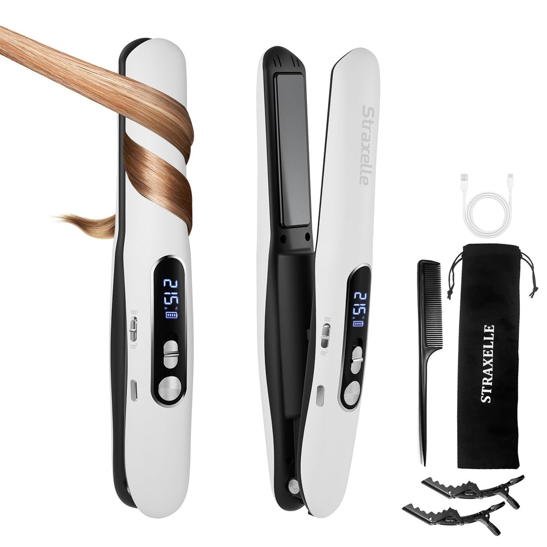 Mini Glätteisen Kabellos mit 5000mAh, 2 in 1 Glätteisen Locken und Glätten, 175°C-215°C 3 Einstellba