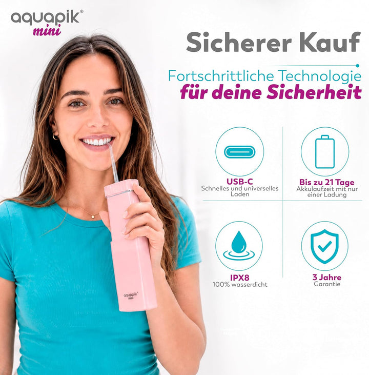 Aquapik® DUO Munddusche Aquapik® 100 Desktop + Aquapik® Mini, tragbar, von Zahnärzten empfohlen + Pl