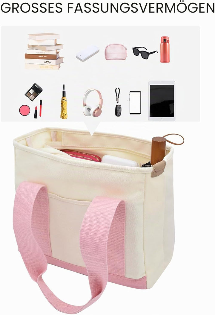 TeeYee Damen Mittelgross Handtasche Canvas Satchel Tote Bag Schultertasche Shopper für Bücher Alltag