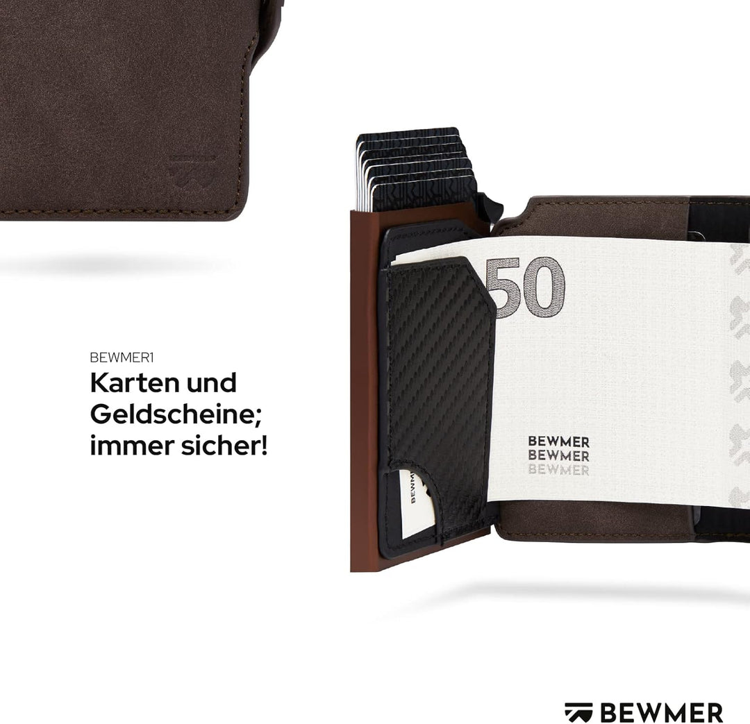 BEWMER 1 Geschütztes Kartenetui | Slim Wallet für Männer und Frauen | Kartenhalter mit RFID-Schutz u
