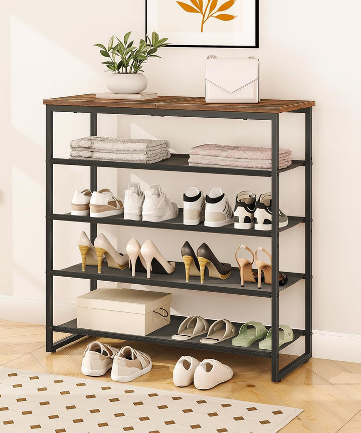 HOOBRO Schuhregal, 5-stufige Schuhablage, Schuhschrank mit 4 Oxford-Stoffebenen und 1 Paneelebene, f