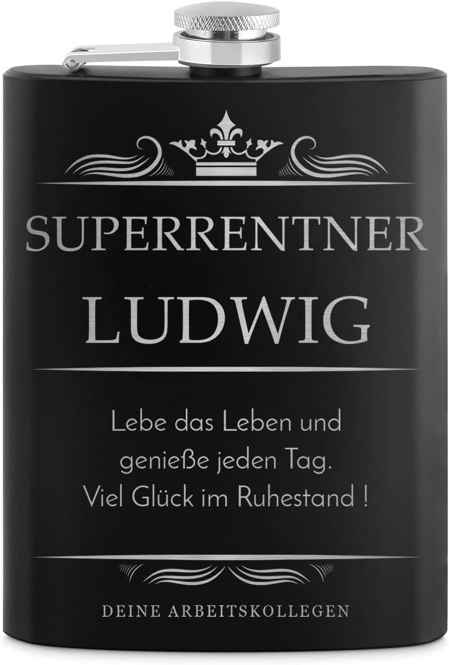 Maverton Flachmann 200 ml mit Gravur - Geschenkset mit 4 Schnapsgläsern 20 ml und Trichter - persona