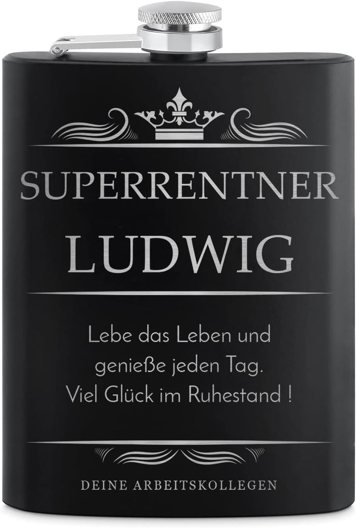 Maverton Flachmann 200 ml mit Gravur - Geschenkset mit 4 Schnapsgläsern 20 ml und Trichter - persona