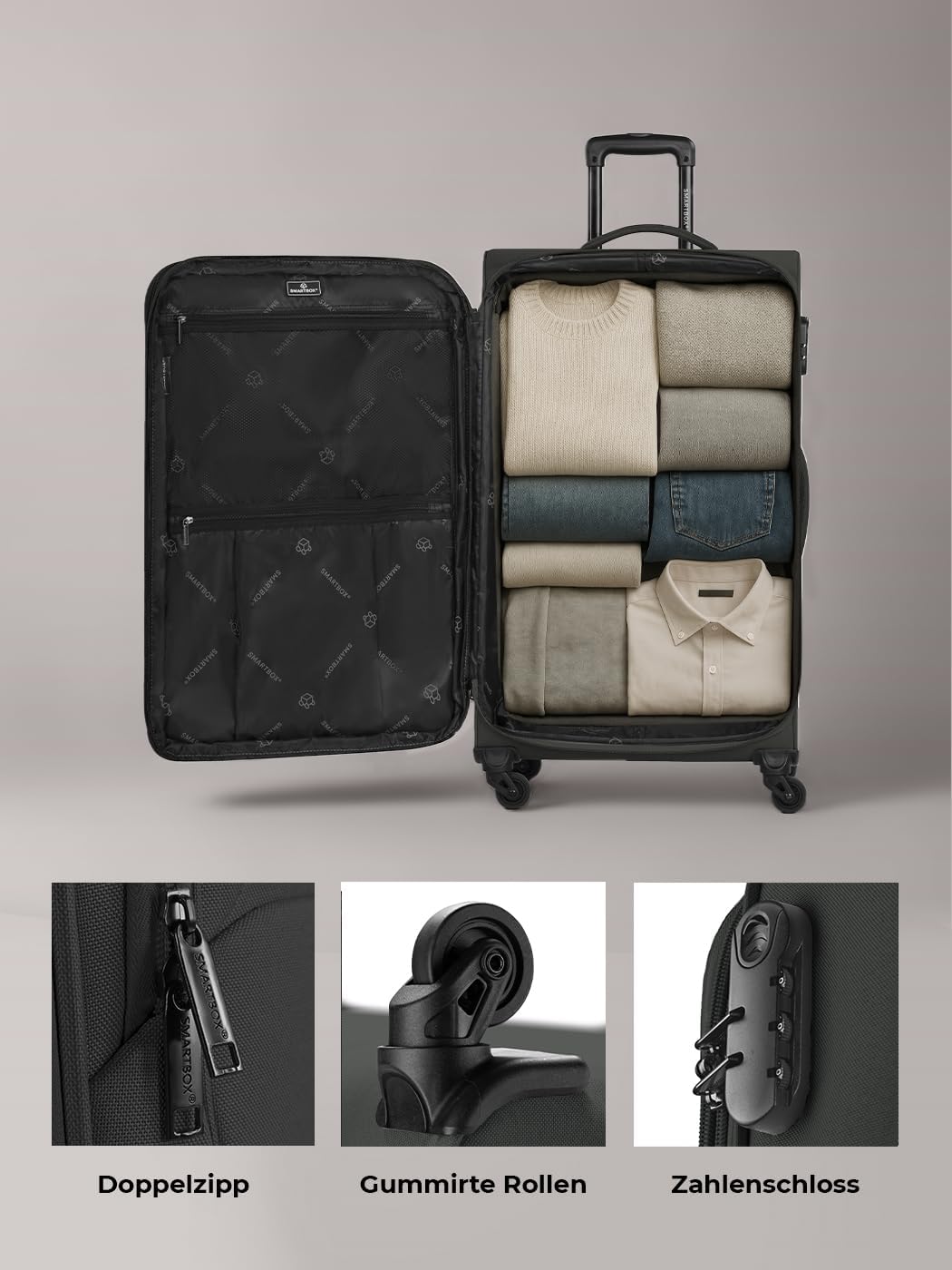 SMARTBOX Weichgepäck Koffer-Set 3-teilig für Damen & Herren | leichte & stabile Reise-Trolleys, hoch