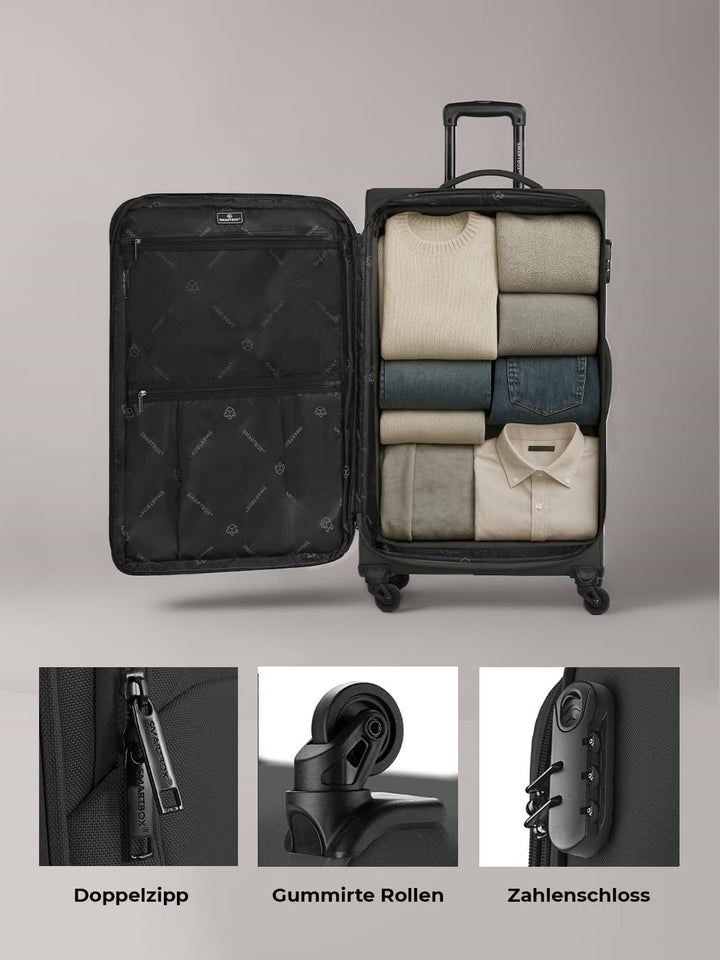 SMARTBOX Weichgepäck Koffer-Set 3-teilig für Damen & Herren | leichte & stabile Reise-Trolleys, hoch