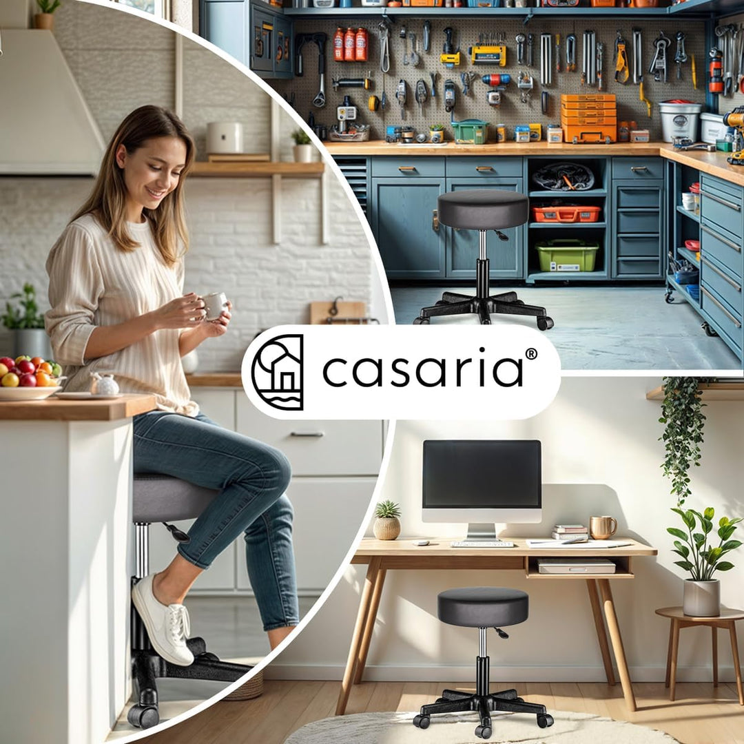 Casaria® Rollhocker Höhenverstellbar 2er Set 10cm Polsterung 46-60cm Höhe 360° Drehbar Ø35cm Rund Ro