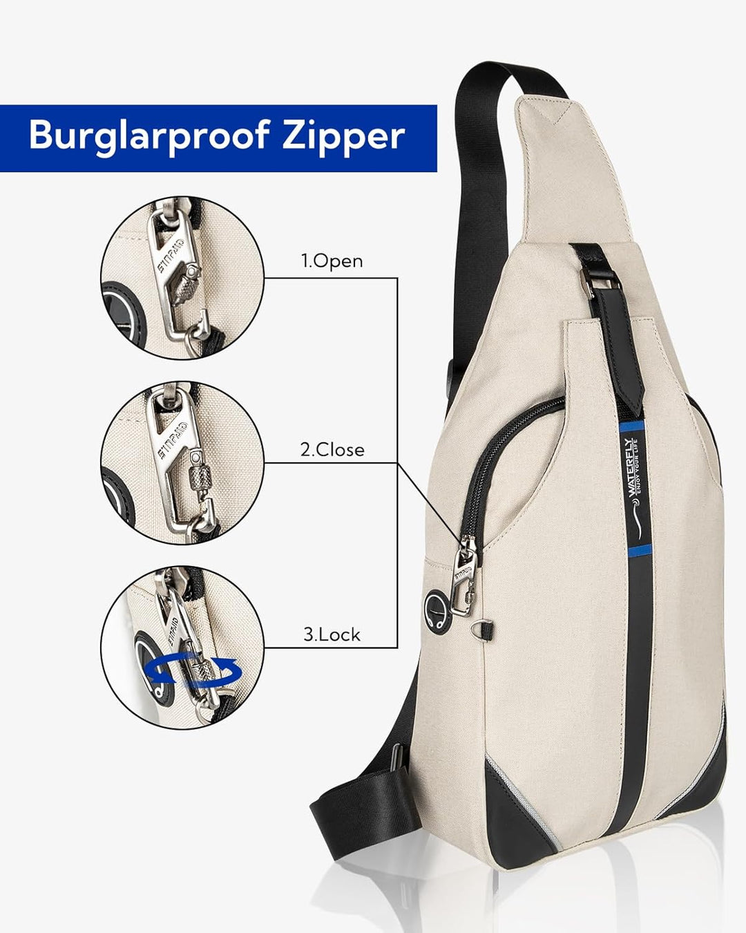WATERFLY Anti-Diebstahl Sling Bag für Damen und Herren Brusttasche Hippie Crossbody Bag Multipurpose