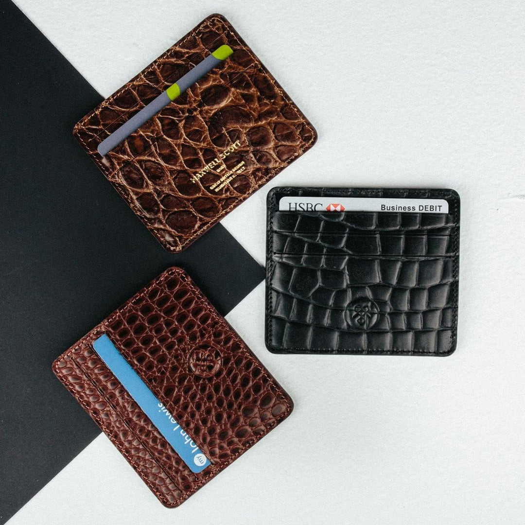 Maxwell Scott Herren Krokodil Optik Leder Kartenetui Marco in Dunkelbraun Croco, Dunkelbraun