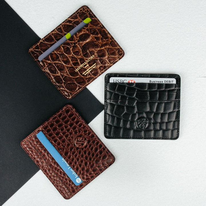 Maxwell Scott Herren Krokodil Optik Leder Kartenetui Marco in Schwarz Croco, Schwarz