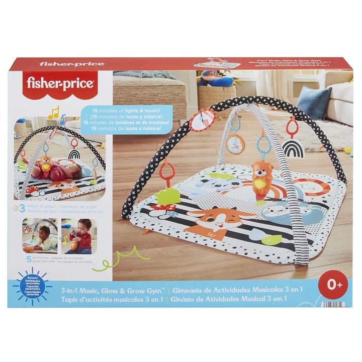 Fisher-Price Tierfreunde Kontrast-Spieldecke | Spielbogen Baby Spielzeug mit Musik und Licht | Krabb