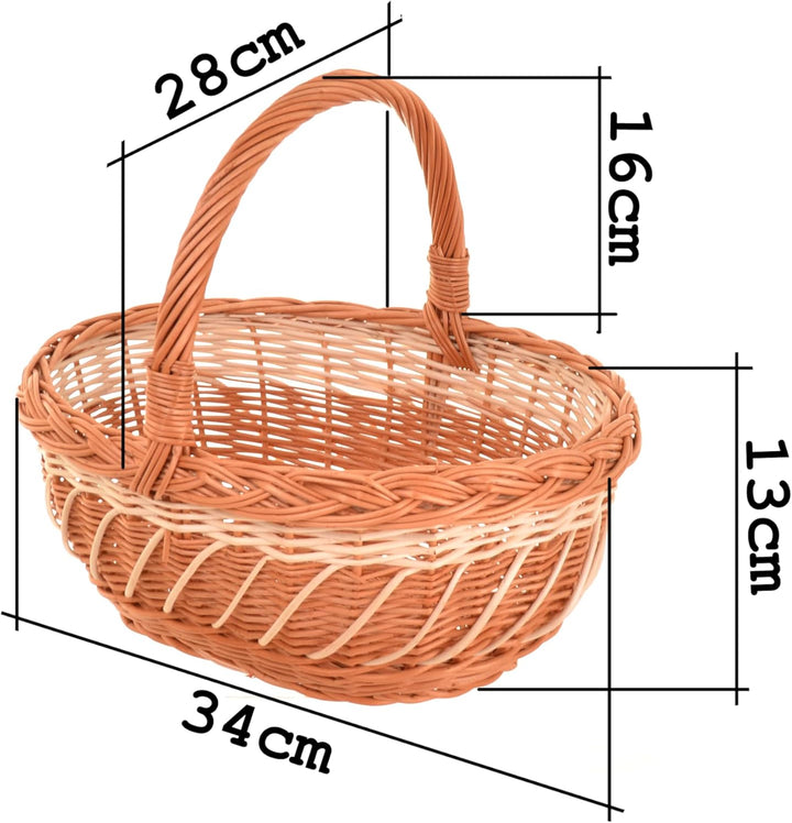 Weidenkorb Zweifarbig mit Henkel, Osterkorb & Präsentkorb Leer, 34x28x13 cm, für Ostern, Eier, Oster