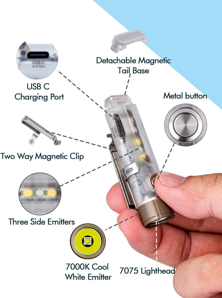 RovyVon Aurora A7 G4 7075 USB C wiederaufladbare Schlüsselanhänger Taschenlampen, 650 hohe Lumen kle