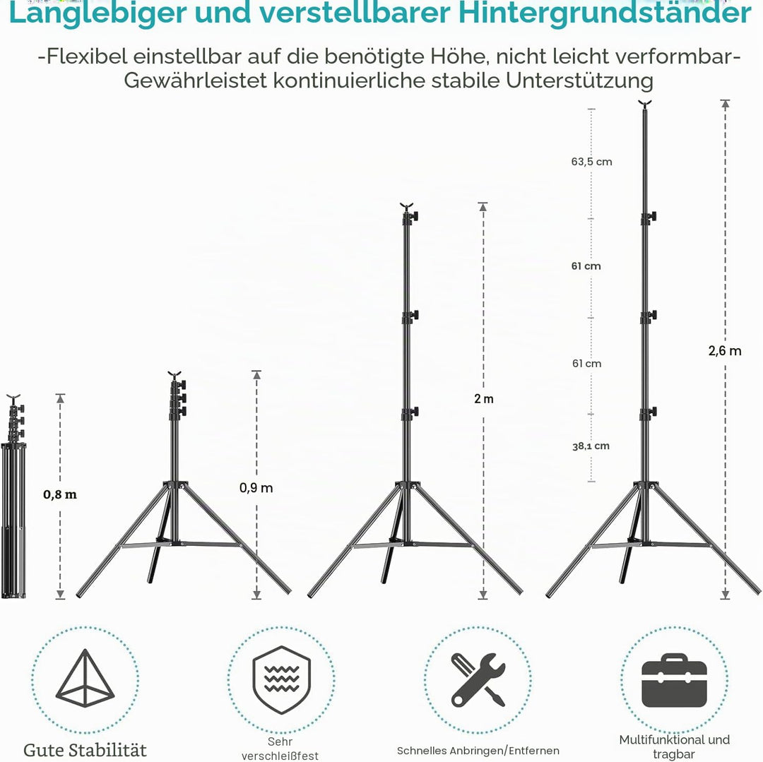EMART Foto Hintergrund Ständer 2,6 x 3 m, Verstellbarer Hintergrundständer, Studio Hintergrundsystem