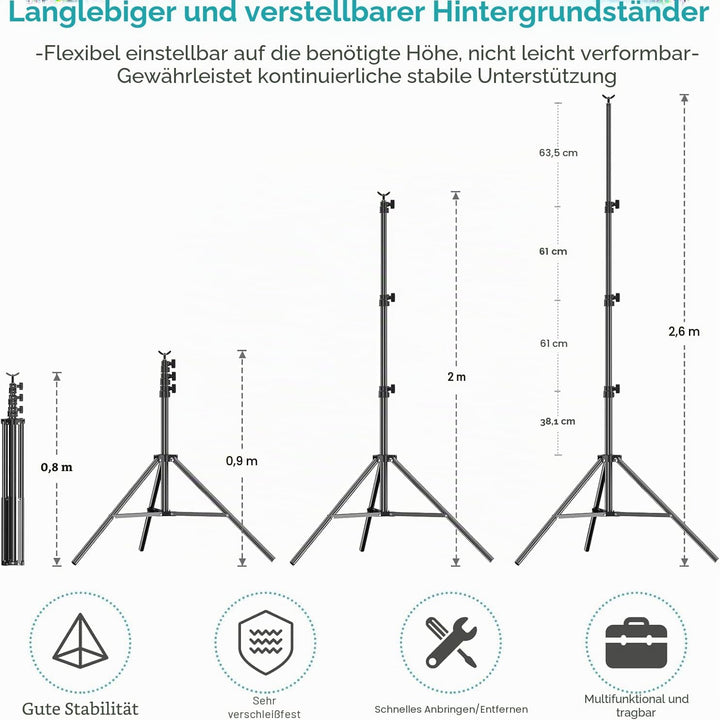 EMART Foto Hintergrund Ständer 2,6 x 3 m, Verstellbarer Hintergrundständer, Studio Hintergrundsystem