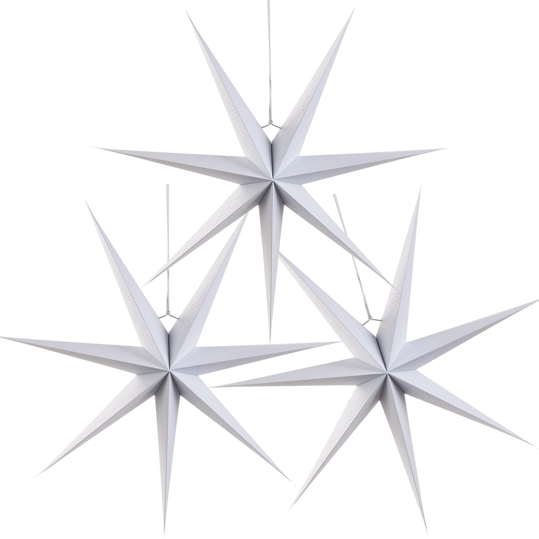 SUNBEAUTY 45 cm Papier Stern Dekoration 3er Set Weiss Faltsterne Neuneck Weihnachtsstern Deko für We