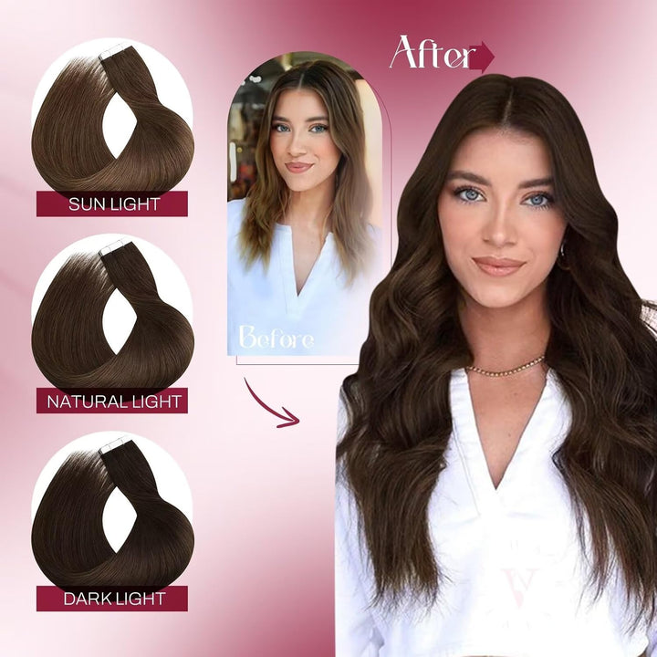 Vivien Mittelbraun Echthaar Extensions Tape in 50cm Invisible Tape in Extensions Echthaar Braun Natü
