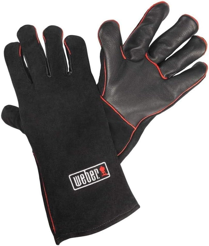 Weber 17896 Leder-Grillhandschuh, schwarz & 6474 Grillschürze, schwarz mit rotem Kettle Grill