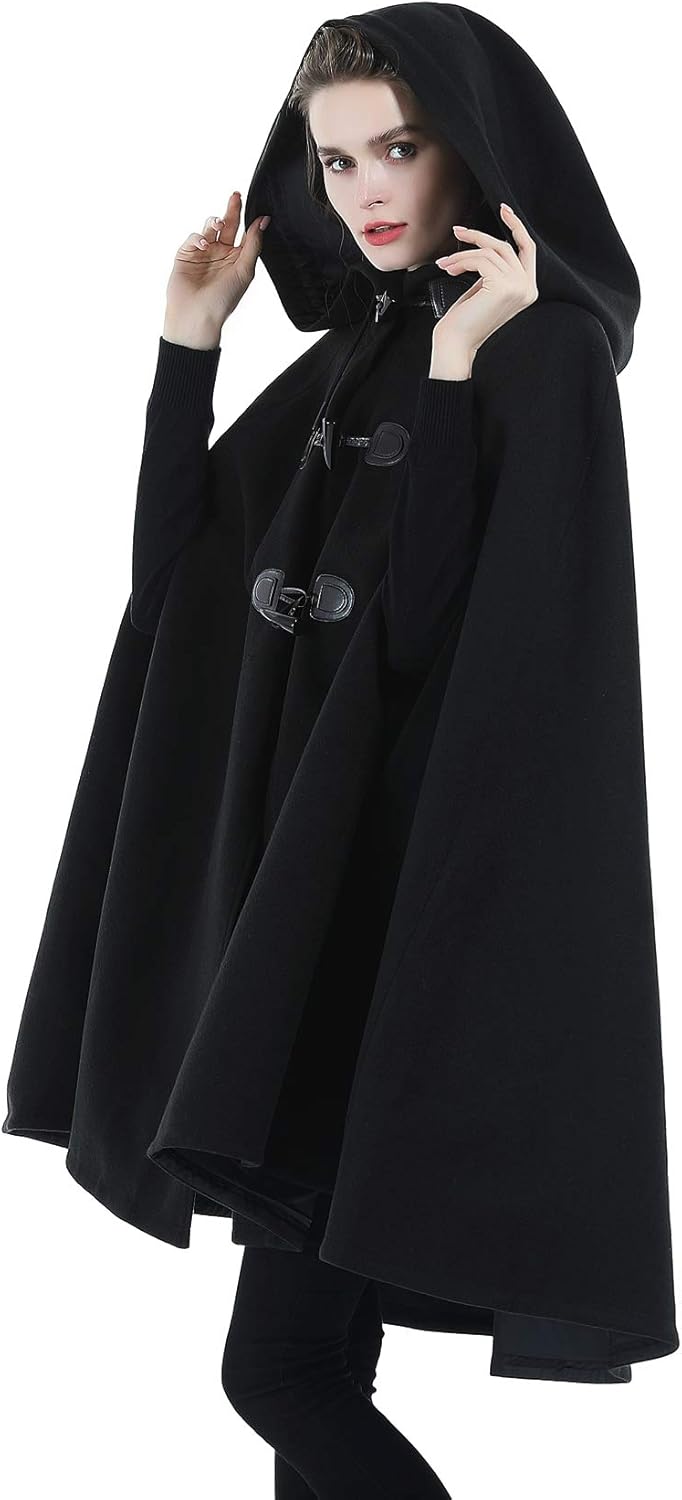 BEAUTELICATE Umhang Mit Kapuze Damen Wollmischung Poncho Winter Mantel Knie Länge Cape Karneval Kost