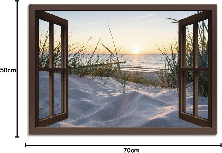 ARTland Leinwandbilder Wandbild Bild Leinwand 70x50 cm Fensterblick Strand Meer Sand Ostsee Dünen So