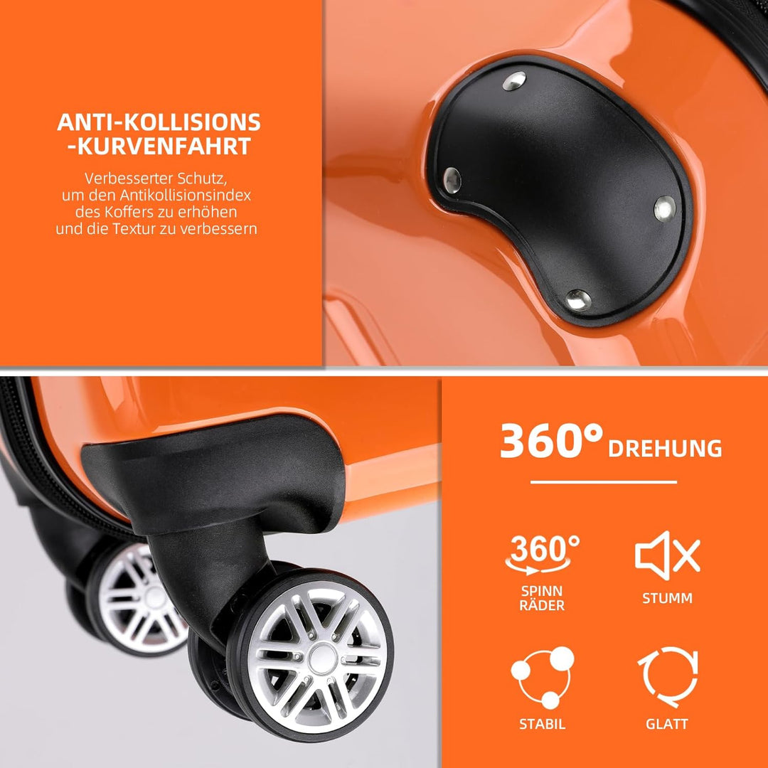 BEIBYE Hartschalen Koffer Trolley Rollkoffer Reisekoffer 4 Zwillingsrollen Polycabonat (Orangen, Han