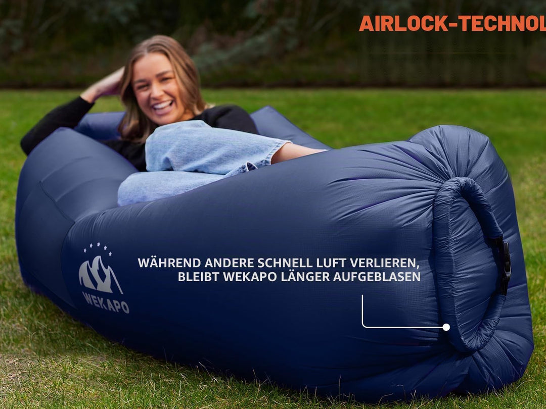 WEKAPO Aufblasbare Liege, Luft-Sofa, Hängematte, tragbar, wasserfest, Anti-Luftleck-Design, ideal fü