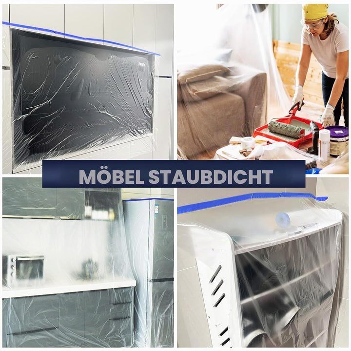 ADHES Abdeckfolie Mit Klebeband, Maler Abdeckfolie Malerband Abdeck-Folie, Malerfolie Malerkrepp Für