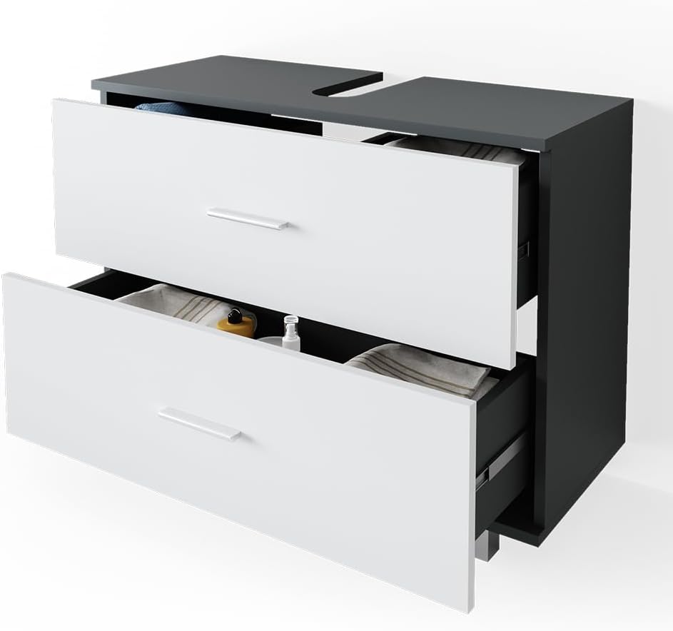 Vicco Waschbeckenunterschrank Ilias Schublade Unterschrank Badezimmer (Anthrazit-Weiss)