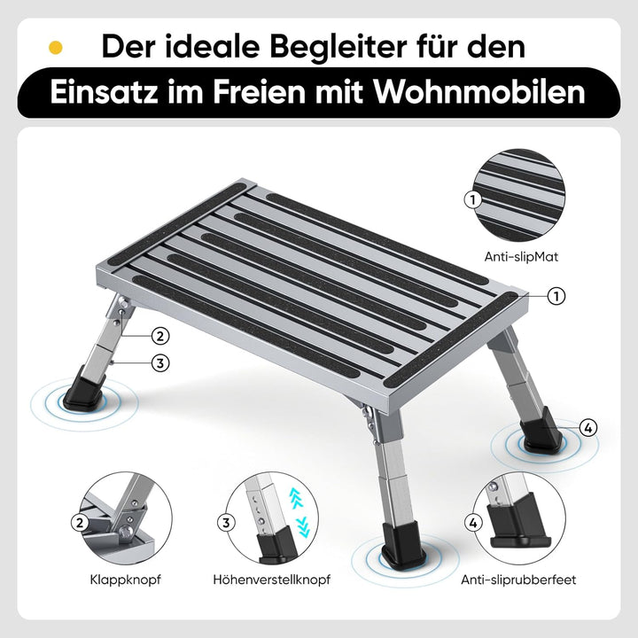 Aluminium Tritthocker Klappbar mit 350 kg Traglast &amp; 4-stufige Höhenverstellung18-24 cm, Klappbar Ru